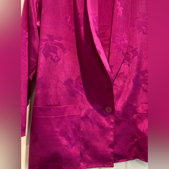 Vintage Y2K vintage Etam pink silky floral blazer jacket ladies size 14 - Picture 3 of 6